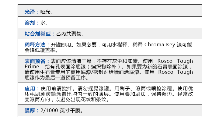 ROSCO影视漆技术指标