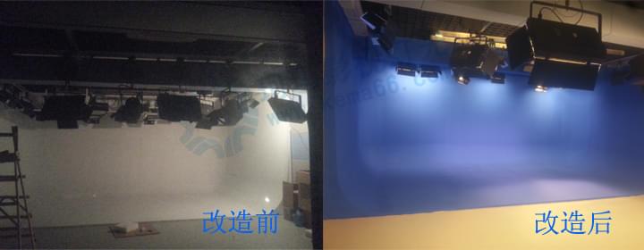 洪湖电视台虚拟演播室灯光改造前后对比照