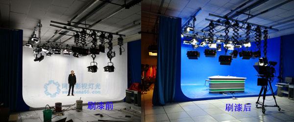 青海省格尔木市电视台LED演播室灯光改造前后对比图